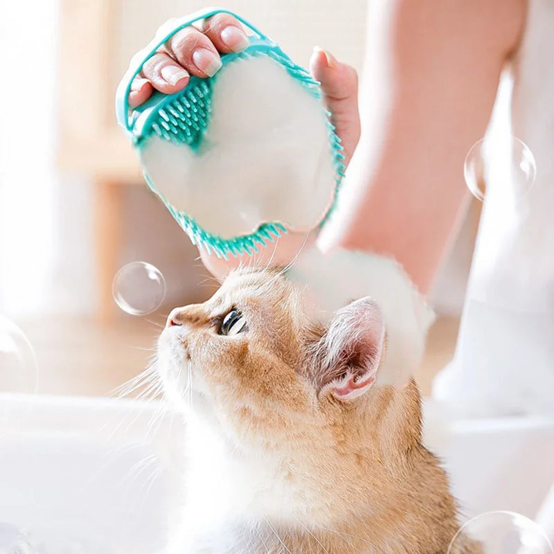 Escova massajadora de banho de silicone para animais de estimação.