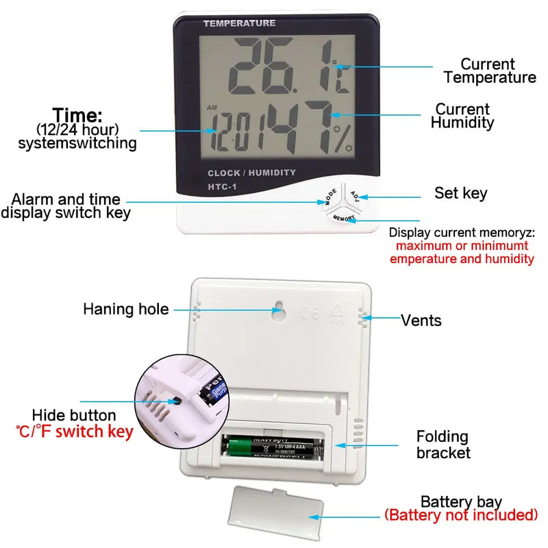 Termómetro e Higrómetro, temperatura interior e exterior em simultâneo