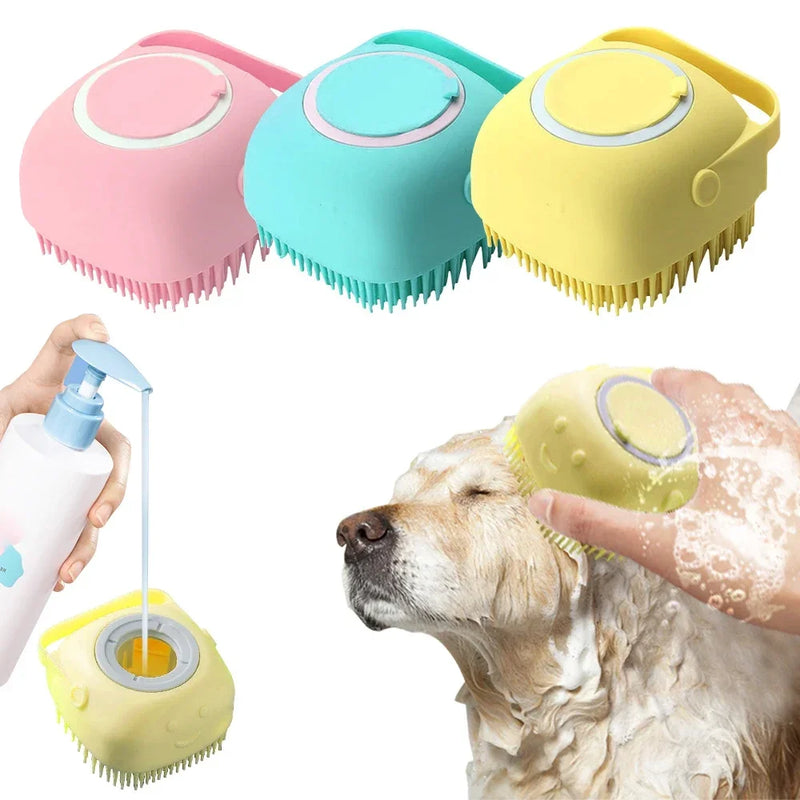 Escova massajadora de banho de silicone para animais de estimação.