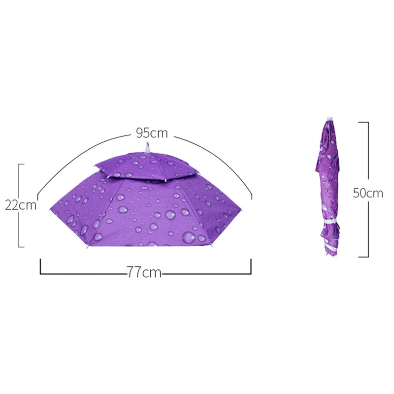 Chapéu dobrável guarda-sol/chuva, camada dupla de mãos livres.