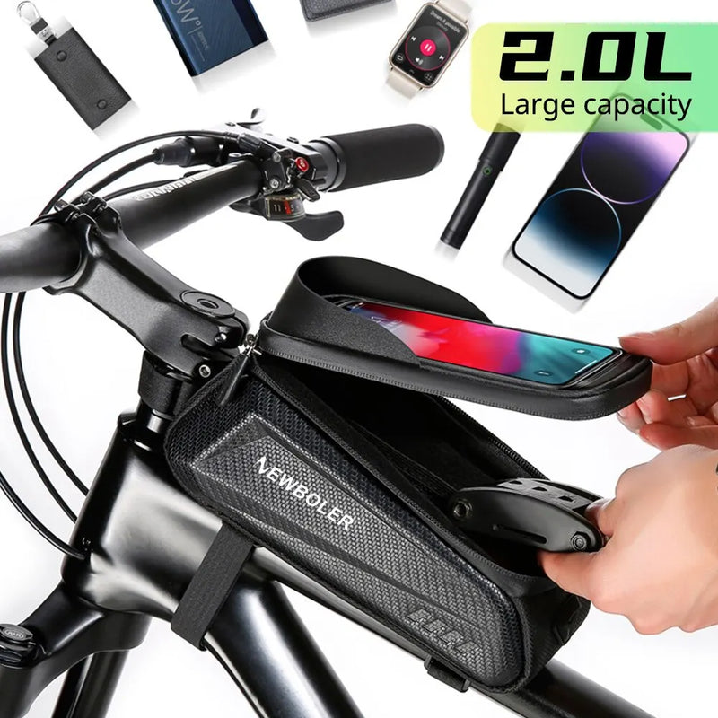 Bolsa para bicicleta com suporte tátil para telemóvel