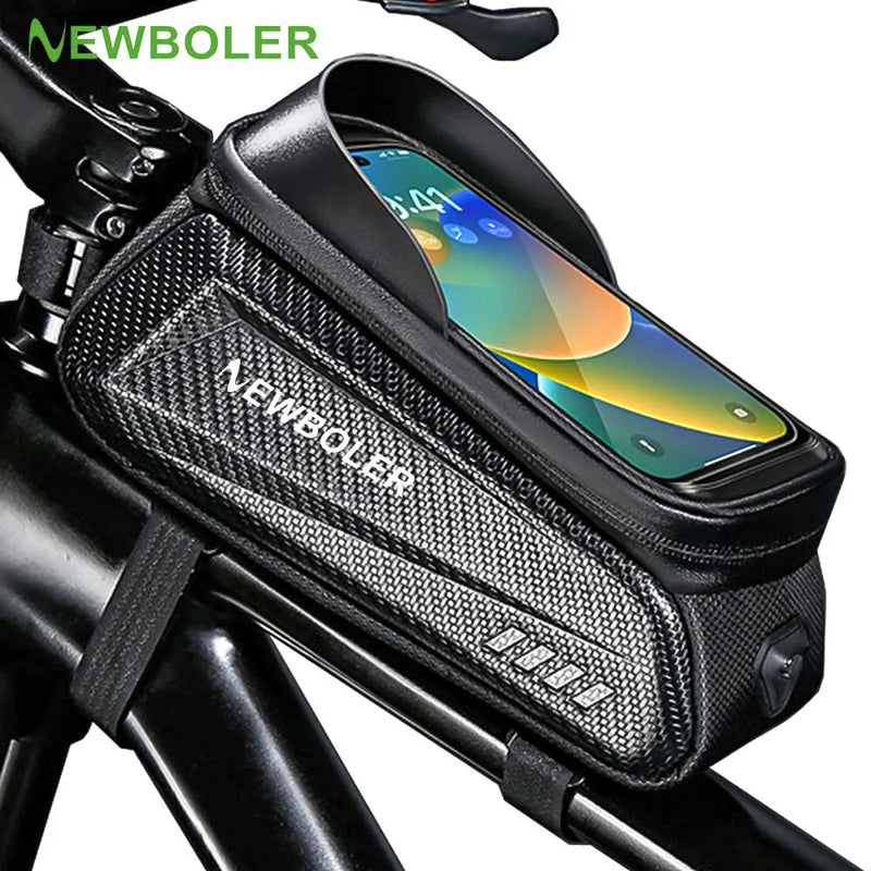 Bolsa para bicicleta com suporte tátil para telemóvel